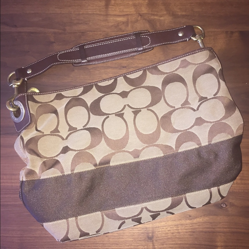 Signature Stripe Brown Coach Bag
